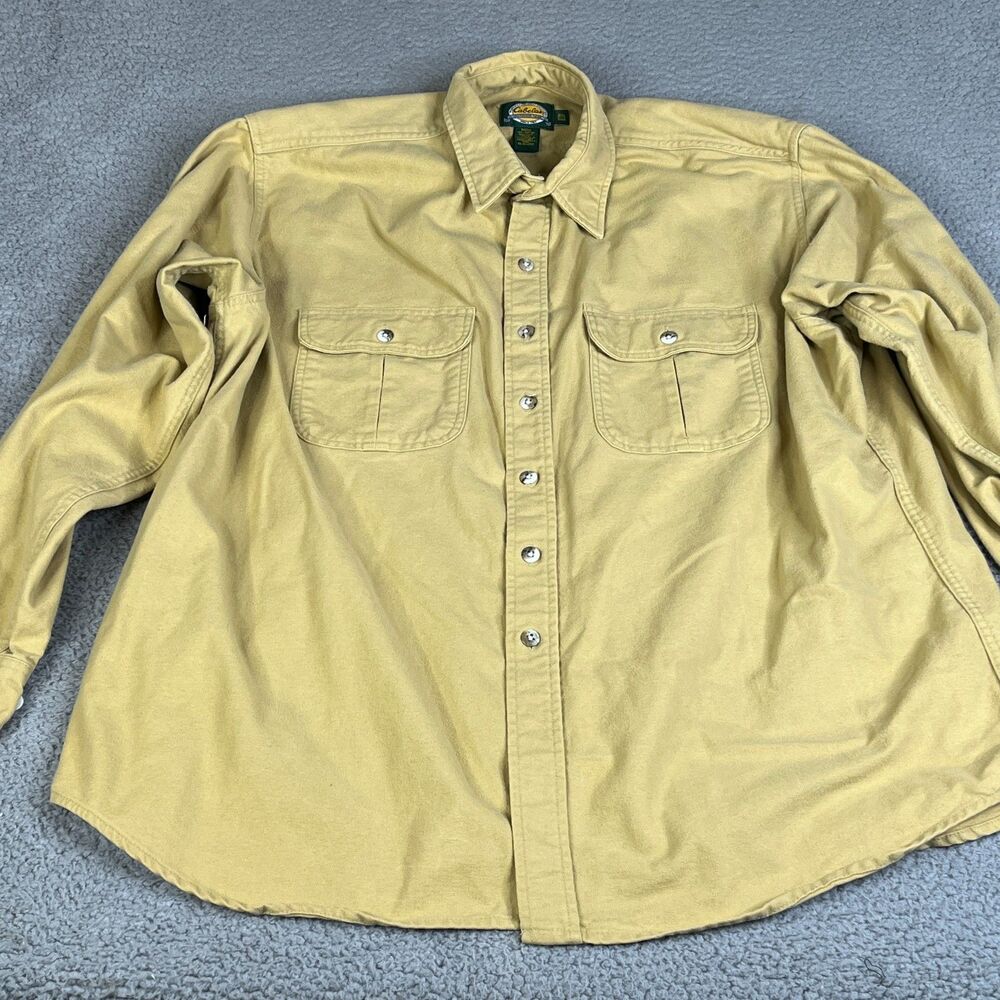 CABELAS Chamois Shirt Men 2XLT Khaki Beige Button Collar Utility Outdoor Shacket